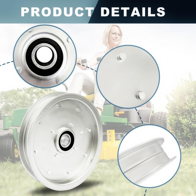 HTWORK AUC10172 Idler Pulley Fit for John Deere 15959 Z335E Z525E Z535M Z535R Z540M Z540R ZTrak, Lawn Mower Deck Flat Belt Pulley (2 Pc) - Image 3